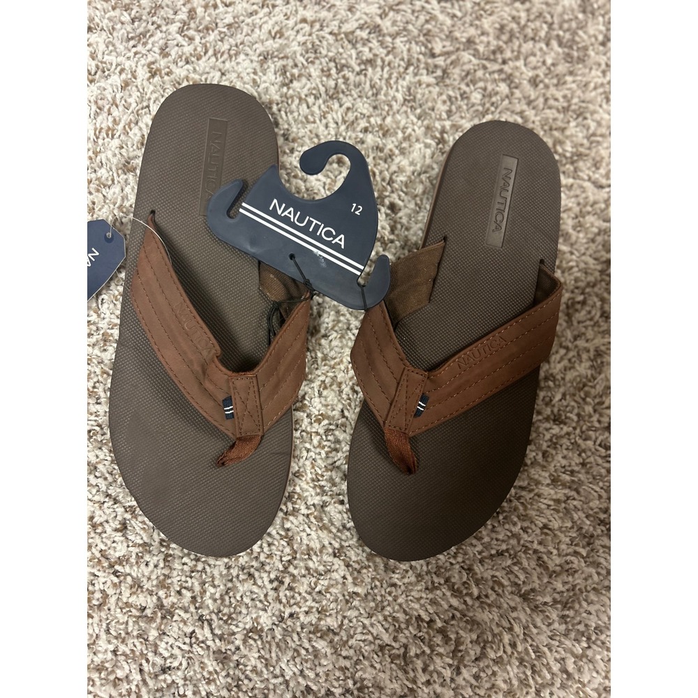 Nautica Lawson 7 Mens Brown Thong Sandals Flip Flops Size 12 NEW